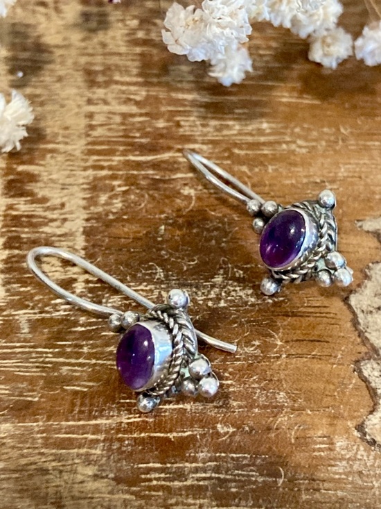 Sterling Silver Purple Drop Earrings 925 Jewelry - Picture 11 of 16